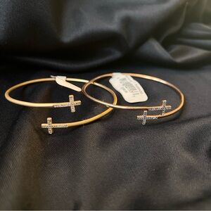 Cross Bangle Bracelets Women’s Two NWT Gold Tone